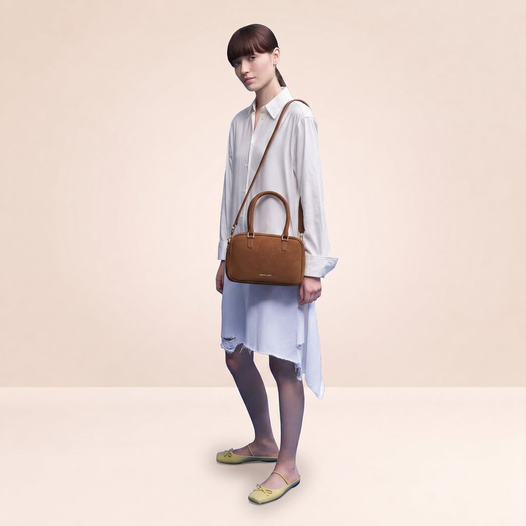 Sianna Textured Bowling Bag - Brown